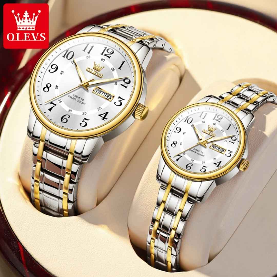 OL18b.jpg কোডঃ OL18b; Olevs Luxury Couple Watch - Image 1