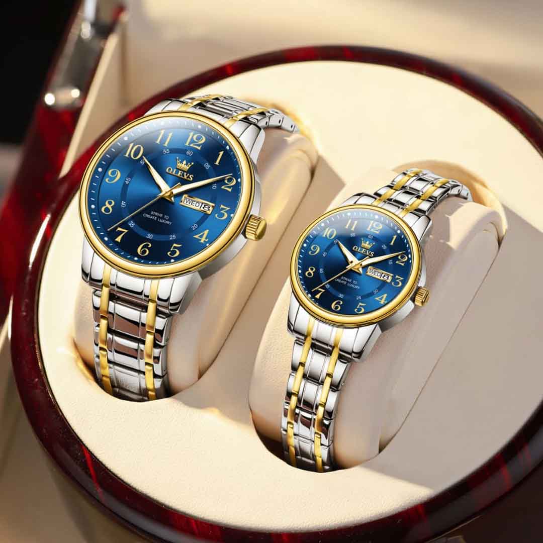 OL18c.jpg কোডঃ OL18c; Olevs Luxury Couple Watch - Image 1